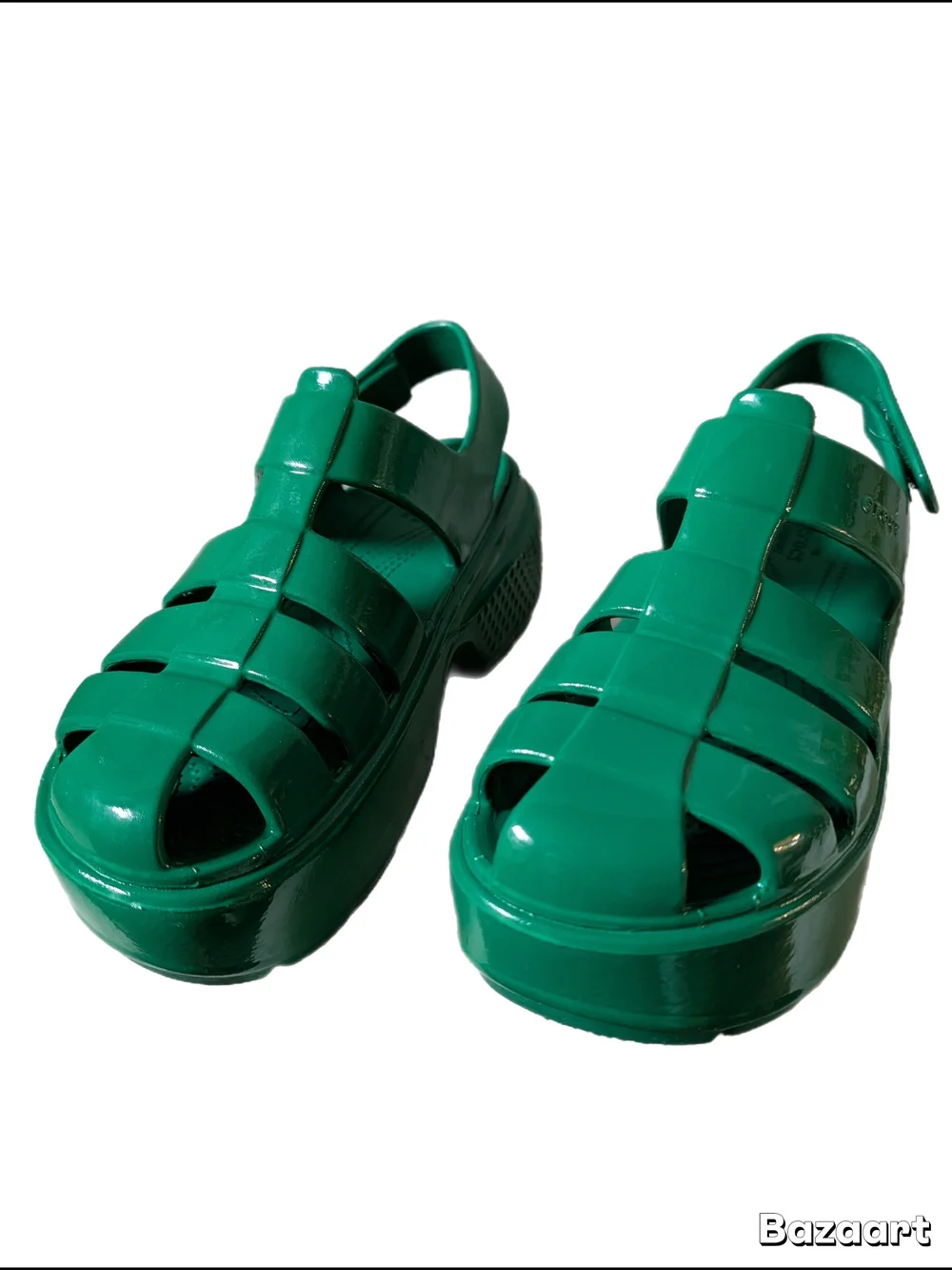 CROCS Stomp platform Fisherman  Green Platform Slingback Sandals